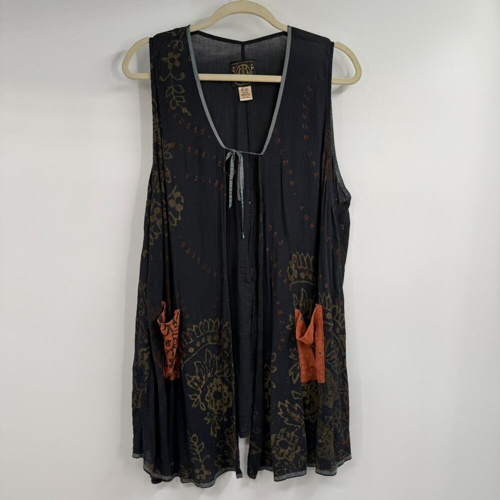 Visual Professional Vintage Vest Womens OS Black Linen Rayon Duster Art To Wear